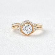 2 CT Round Brilliant Cut Moissanite Bridal Engagement Ring Set Hexagon Style Mapple Gems